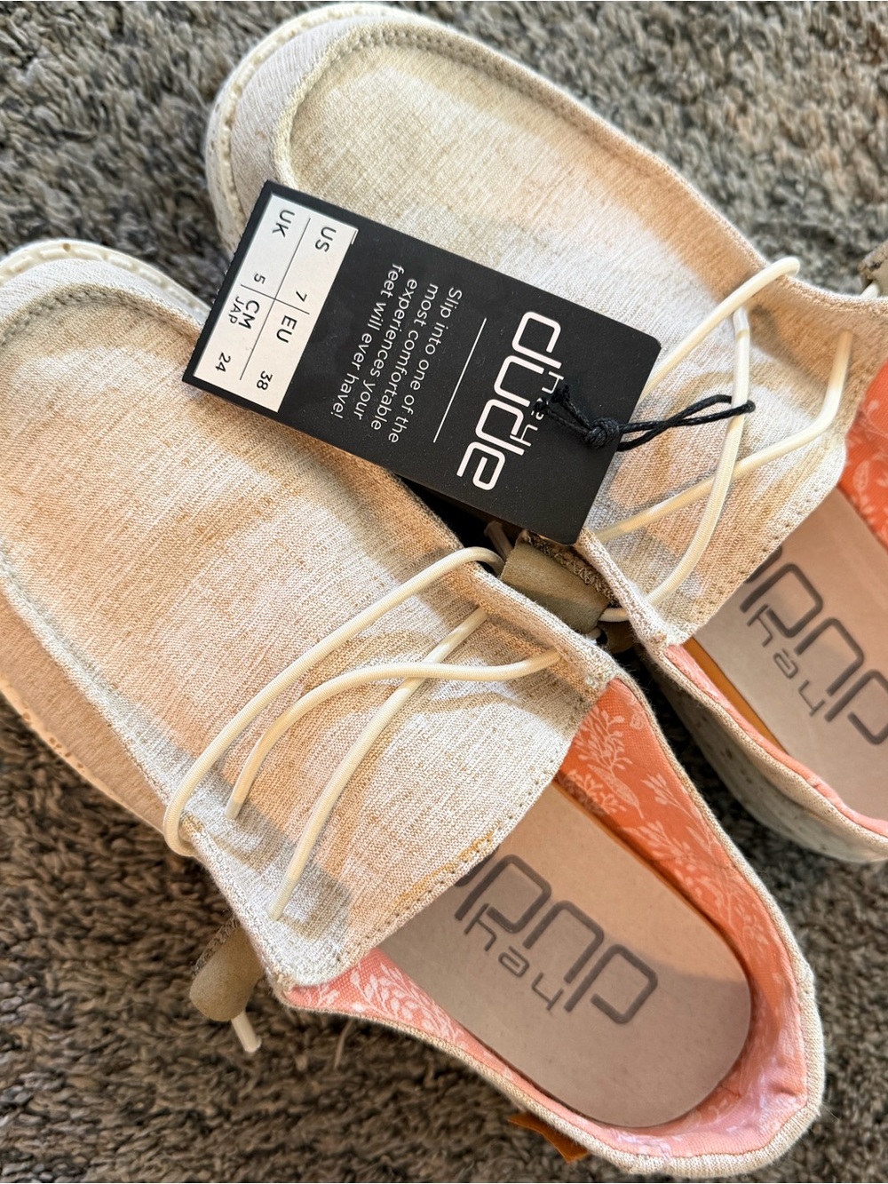 Hey Dude Women's Cream Canvas Slip-On Loafers with Coral Lining size 7